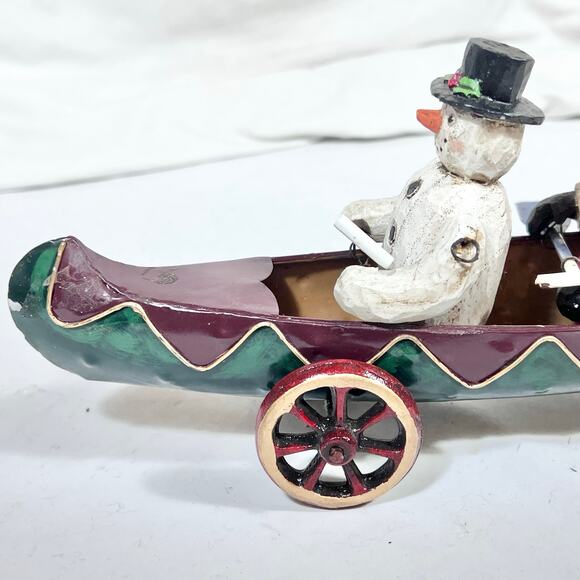 Christmas Around The World Metal Canoe Sleigh Santa Claus Bear and Snowman Used - Picture 16 of 16
